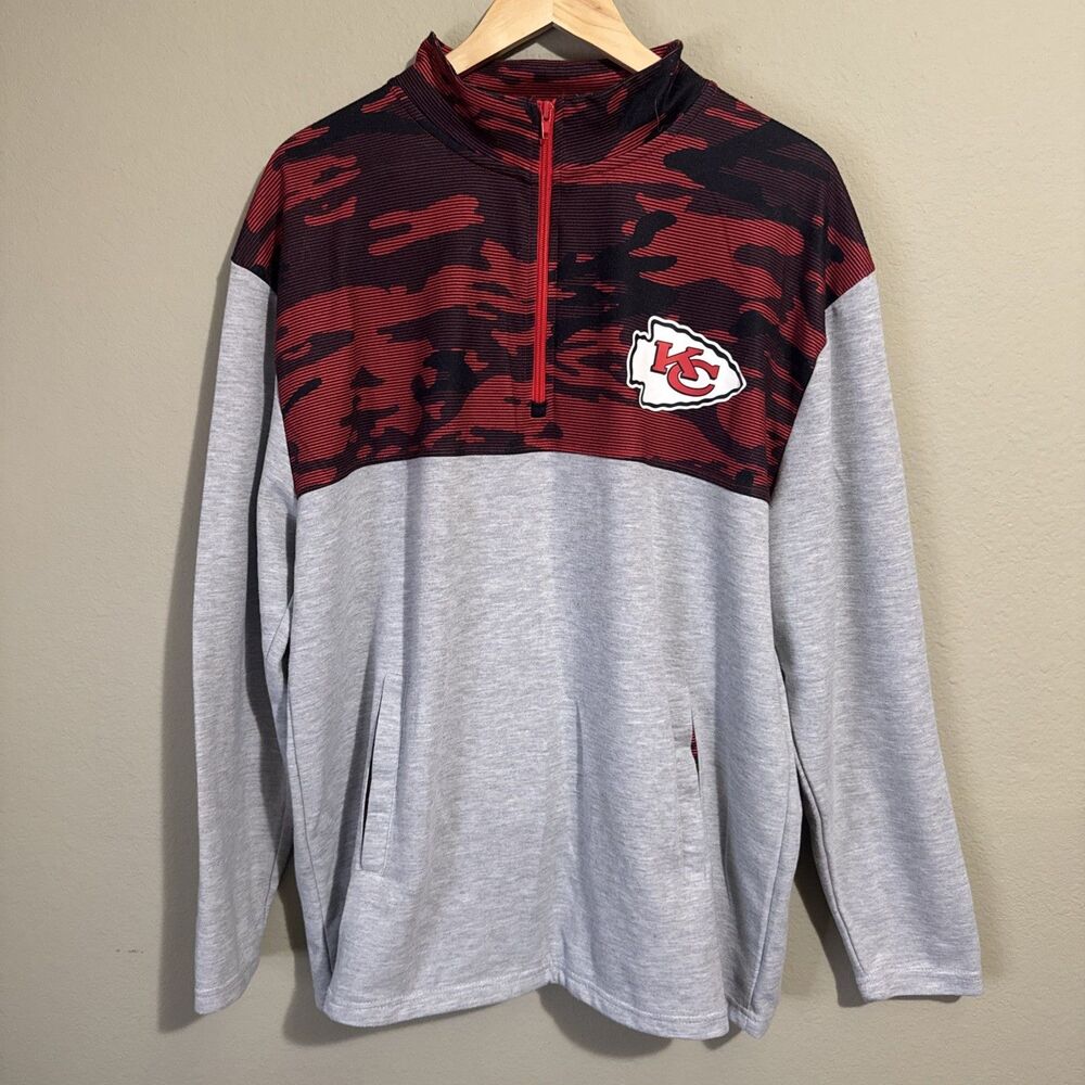 NFL Team Apparel Kansas City Chiefs 1/4 Zip Long Sleeve Shirt Men's XL Red Camo